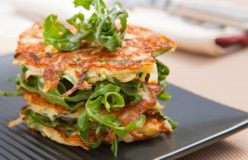 Zucchini and onion fritters with roast garlic mayonnaise
